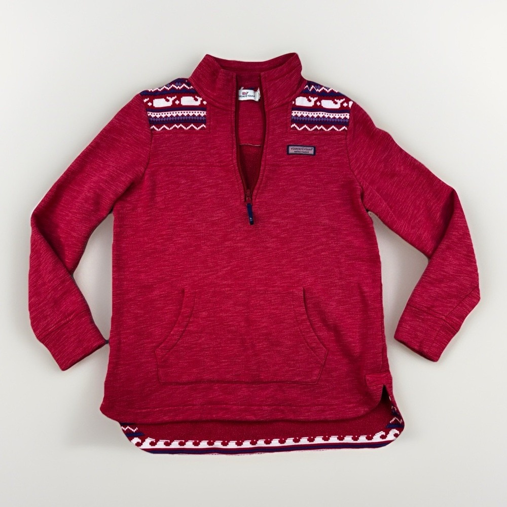 Vineyard Vines Sweatshirt Womens XS‎ Red Whale Fair Isle 1/4 Zip Pullover Preppy